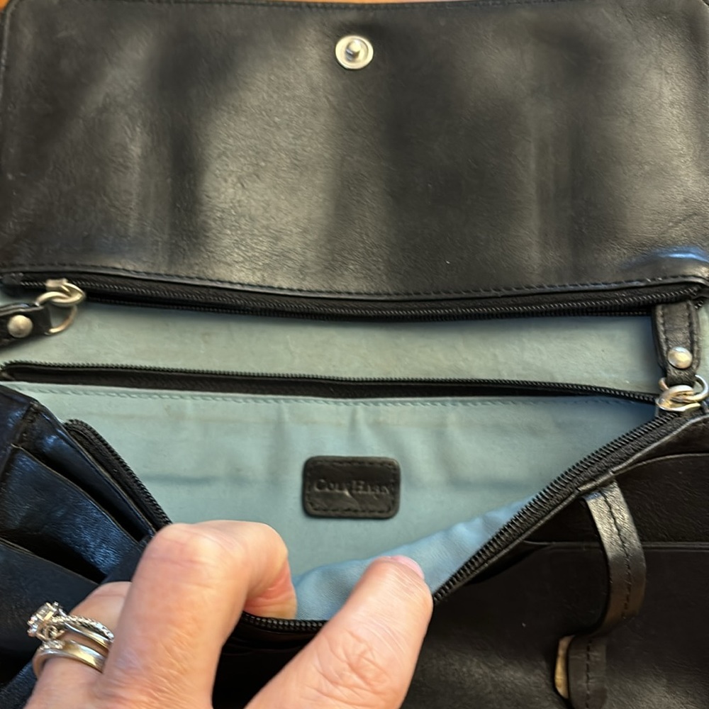 COLE HAAN Alexa Leather Wristlet Wallet Black Bi-Fold Buckles Pockets Cards - Picture 9 of 9